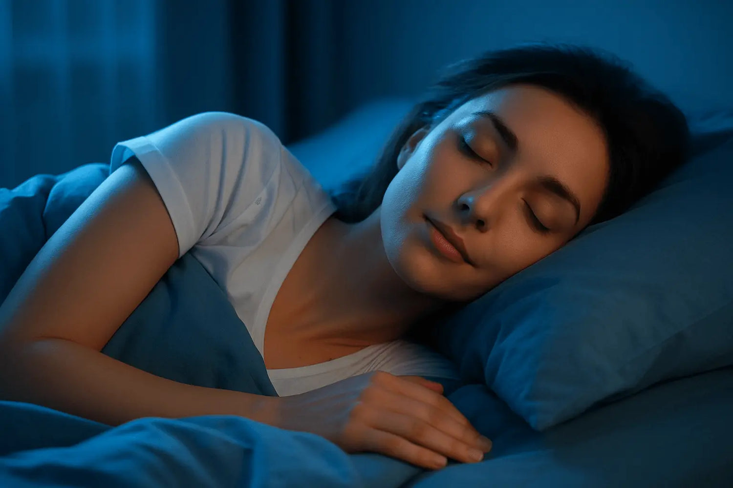 Absolute Restorative Sleep - peaceful woman enjoying deep, healing rest with powerful subliminals.