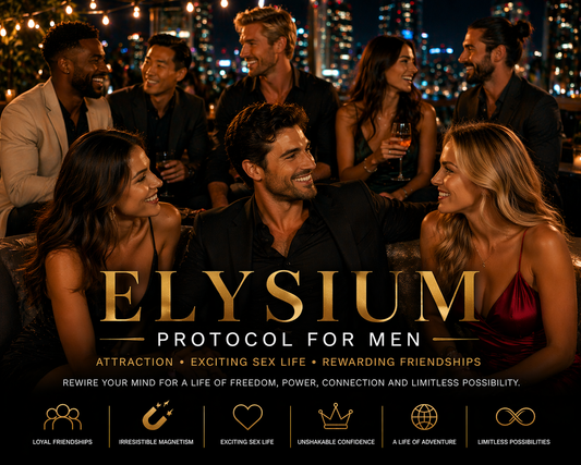 Promotional poster for 'Elysium' with people socializing at a party.